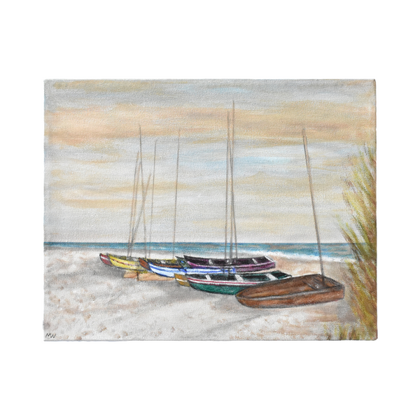 Vintage Oil Painting of Boats on a Beach