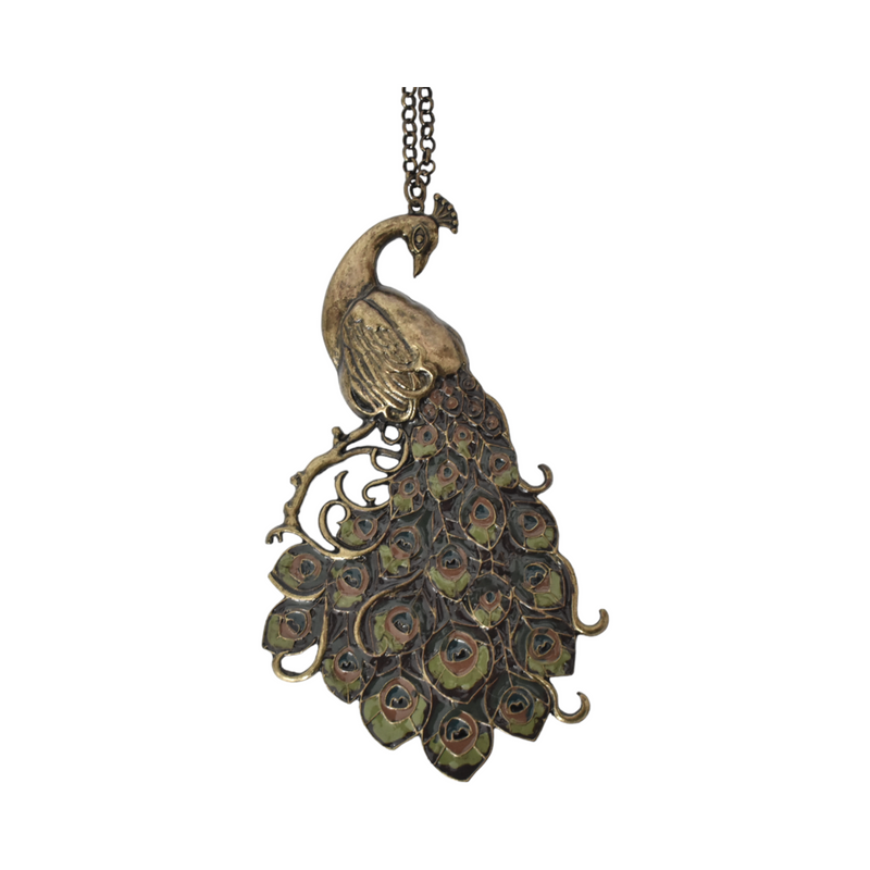 Enamel Peacock Pendant Necklace
