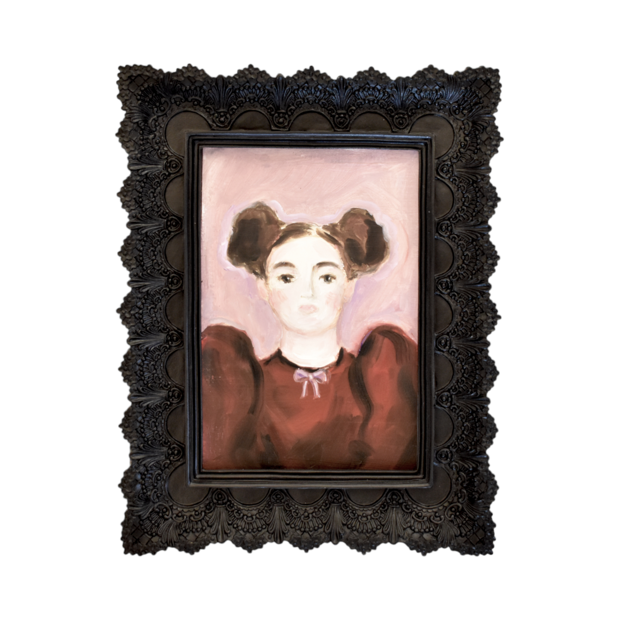 Storybook Portrait of a Lady with a Pink Bow