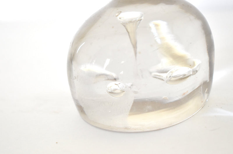 Clear Hand-Blown Glass Paperweight With Bubbles
