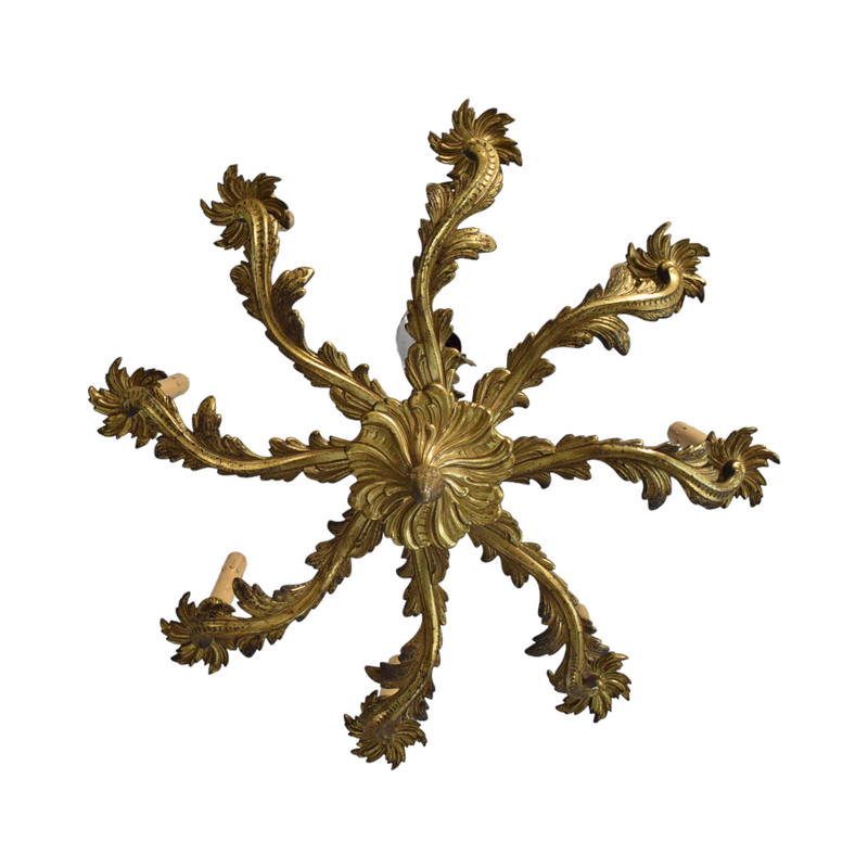 Antique 19th-Century French Botanical Brass 8-Arm Chandelier