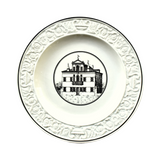 Four (4) Vintage Italian Mottahedeh Creil Creamware Neoclassical Palazzo Architecture Small Plates with Embossed Border