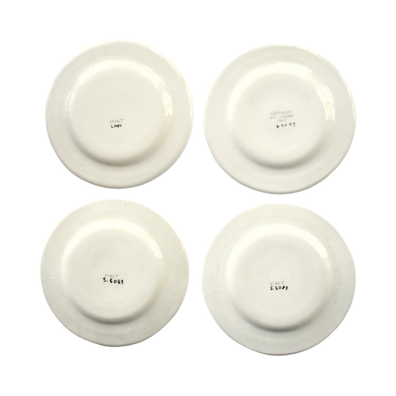 Four (4) Vintage Italian Mottahedeh Creil Creamware Neoclassical Palazzo Architecture Small Plates with Embossed Border