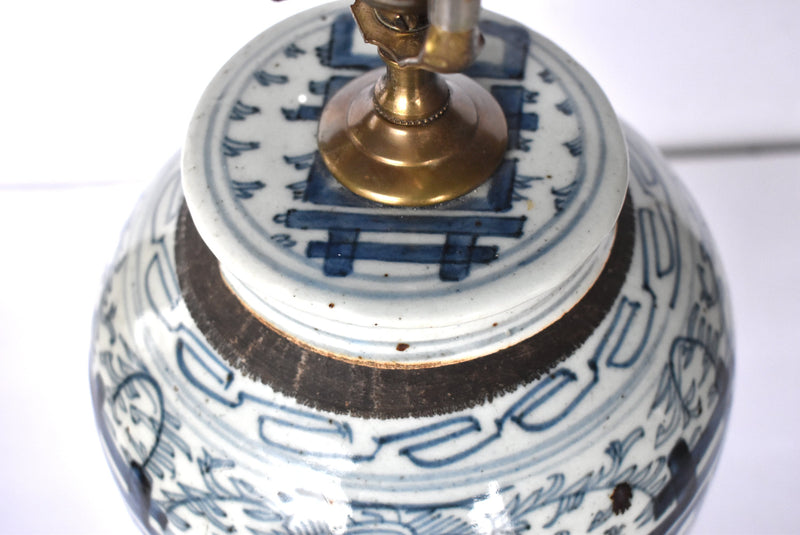 Antique Blue Underglaze Chinese Export Ginger Jar Lamp