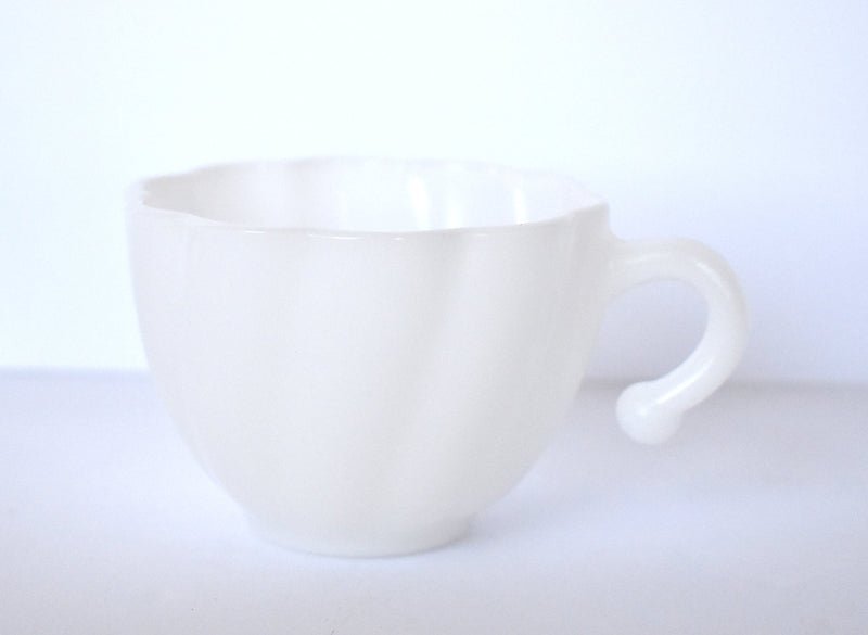 Mid-Century White Milk Glass Punch Bowl & Cups