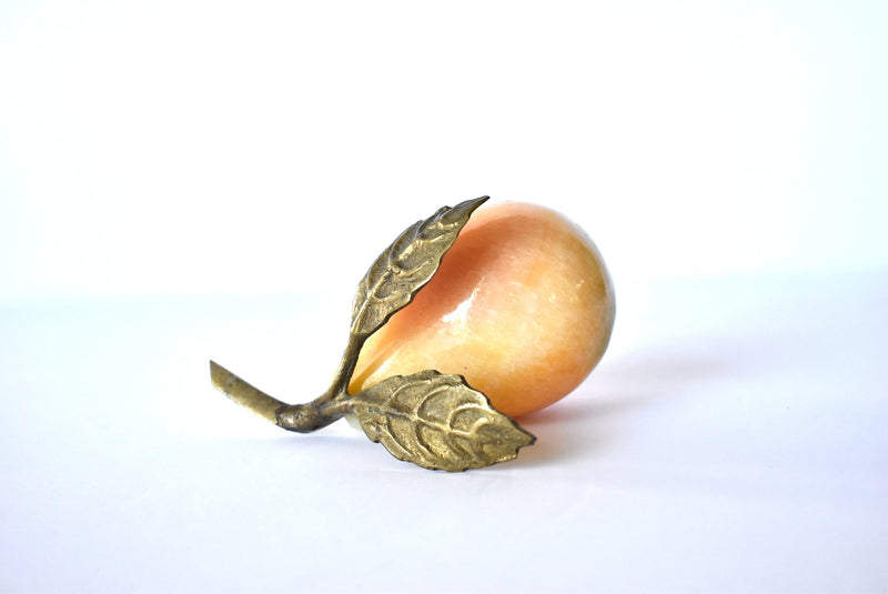 Mid-Century Italian Trompe L'Oeil Marble & Brass Pear Paperweight