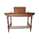Antique Victorian Burl Walnut & Leather Writing Desk With Letter Box & Inkwells