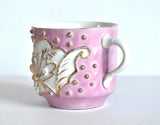 Antique German Porcelain Pink & Gilt Mustache Mug