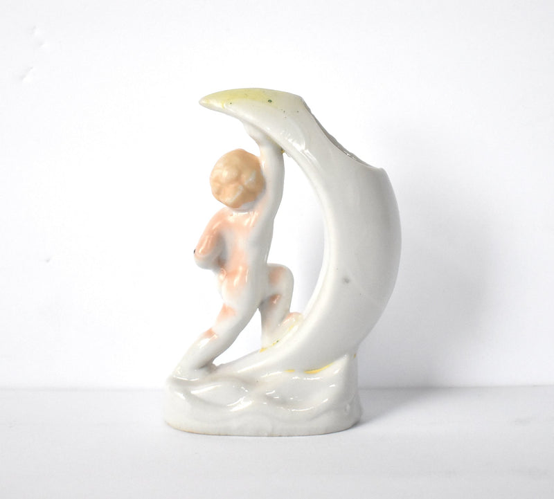 Cherub Crescent Moon Porcelain Vase