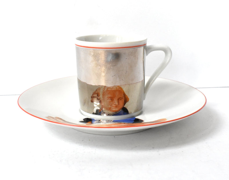 French Mirror Reflection Marie Antoinette & Louis XVI Espresso Cups & Saucers