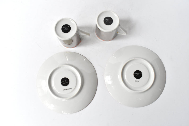 French Mirror Reflection Marie Antoinette & Louis XVI Espresso Cups & Saucers