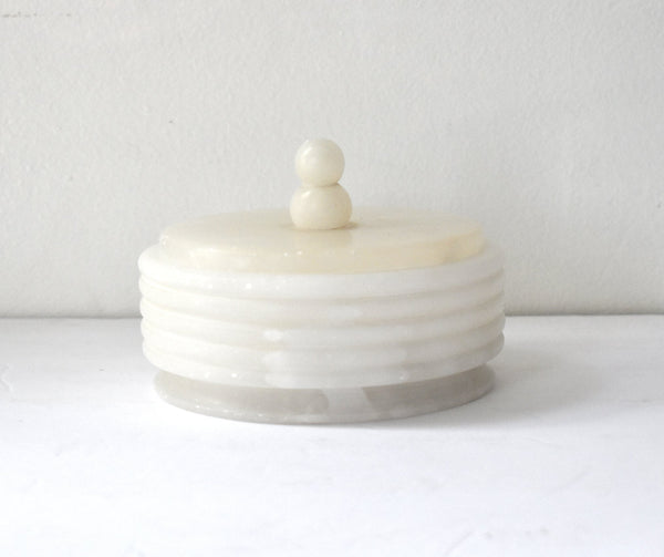 Mid-Century Italian White Alabaster Round Box