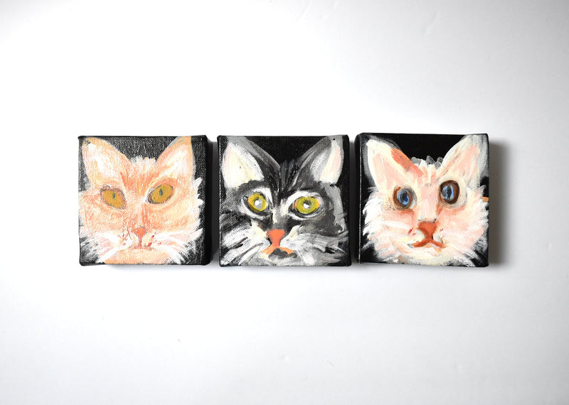 Small Cat Paintings - Set of 3