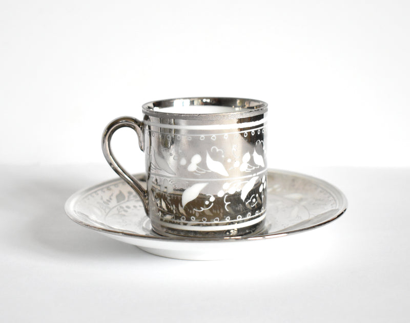 Georgian Silver Luster Coffee Cups & Saucers