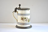 Antique Early 19th-Century German Pewter-Mounted Faience Tankard / Stein / Beer Mug