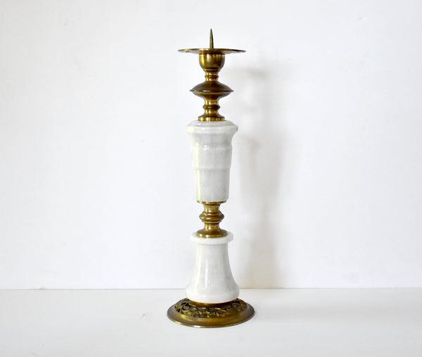 Vintage Italian Marble and Brass Pricket Candlestick