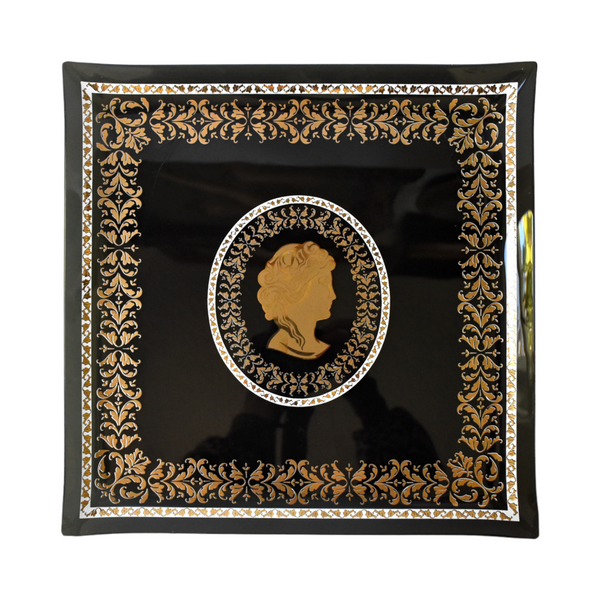 Mid-Century Briard-Style Black and Gold Silhouette Large Square Serving Tray