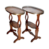 Antique French Parquetry Tiered & Galleried Side Tables - a Pair