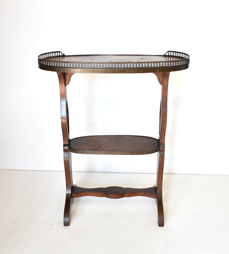 Antique French Parquetry Tiered & Galleried Side Tables - a Pair