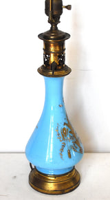 Antique 19th-Century French Blue Opaline Glass Table Lamp
