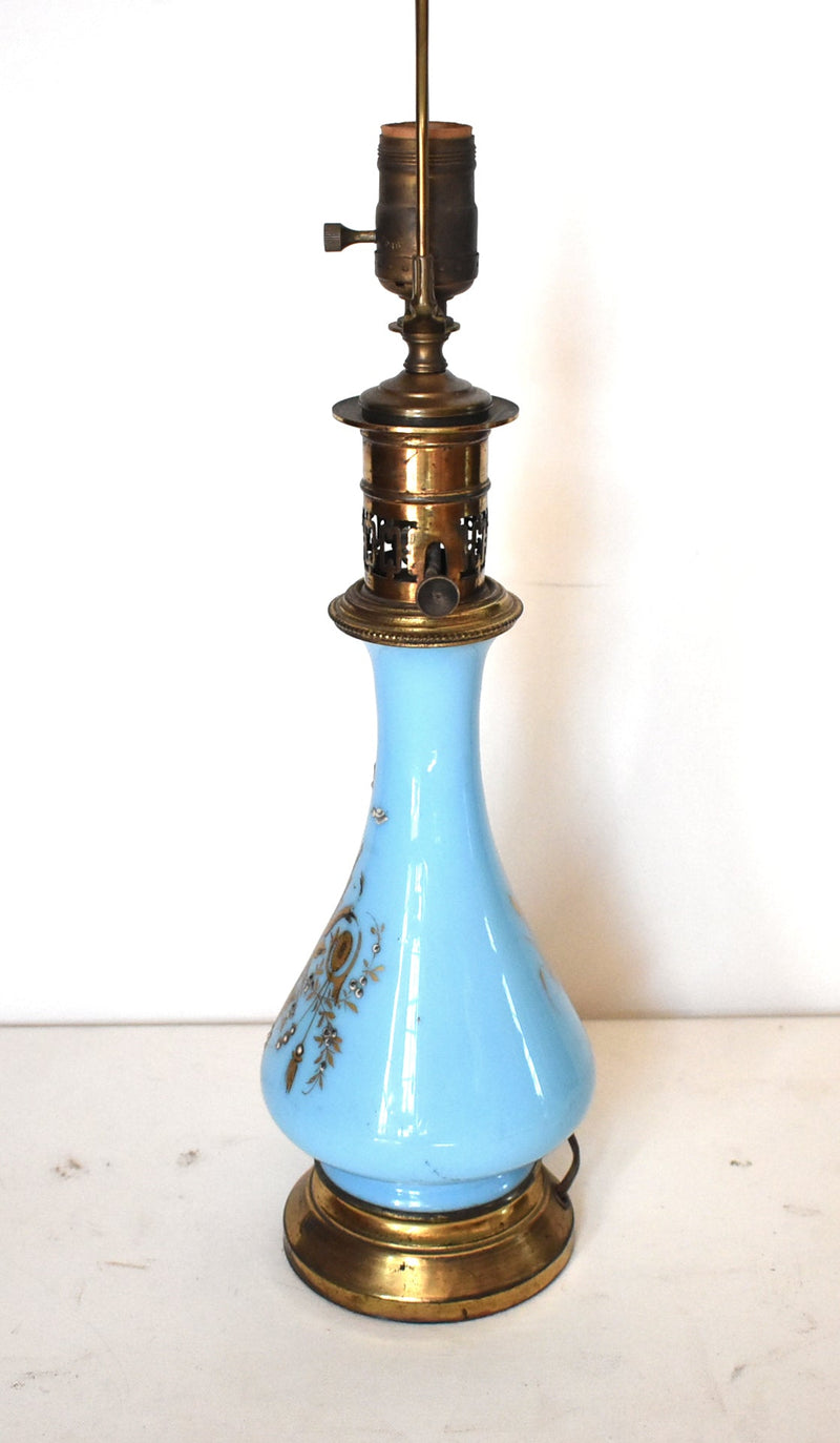 Antique 19th-Century French Blue Opaline Glass Table Lamp