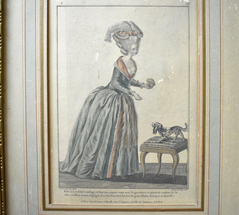 Vintage 18th-Century Print of a Lady & Her Dog