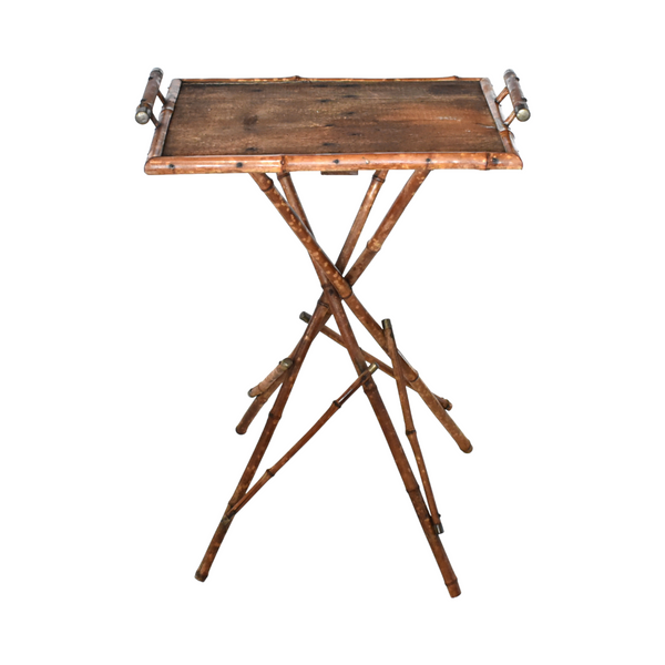 English Victorian Aesthetic Era Burnt Bamboo Tray Side Table