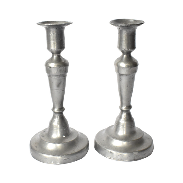 Pair of Antique 18th-Century French Pewter Candle Sticks