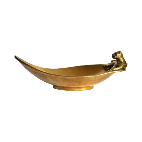 Vintage Brass Dish With Leopard
