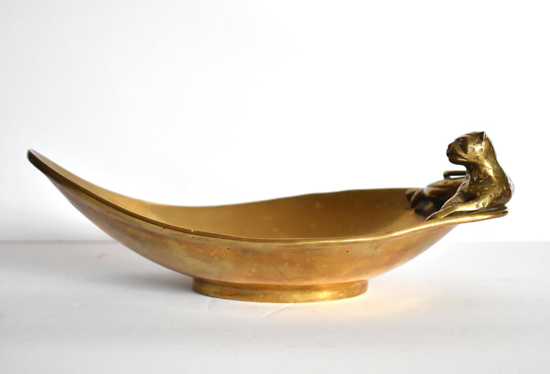 Vintage Brass Dish With Leopard