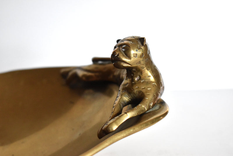 Vintage Brass Dish With Leopard