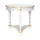 Vintage Neoclassical Round Faux Marble Side Table