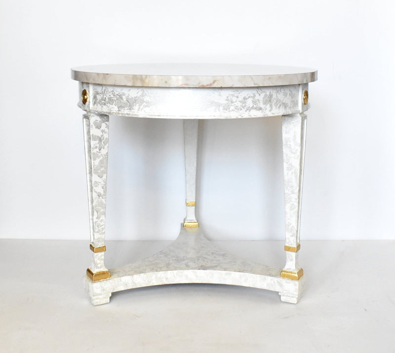Vintage Neoclassical Round Faux Marble Side Table
