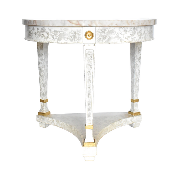 Vintage Neoclassical Round Faux Marble Side Table