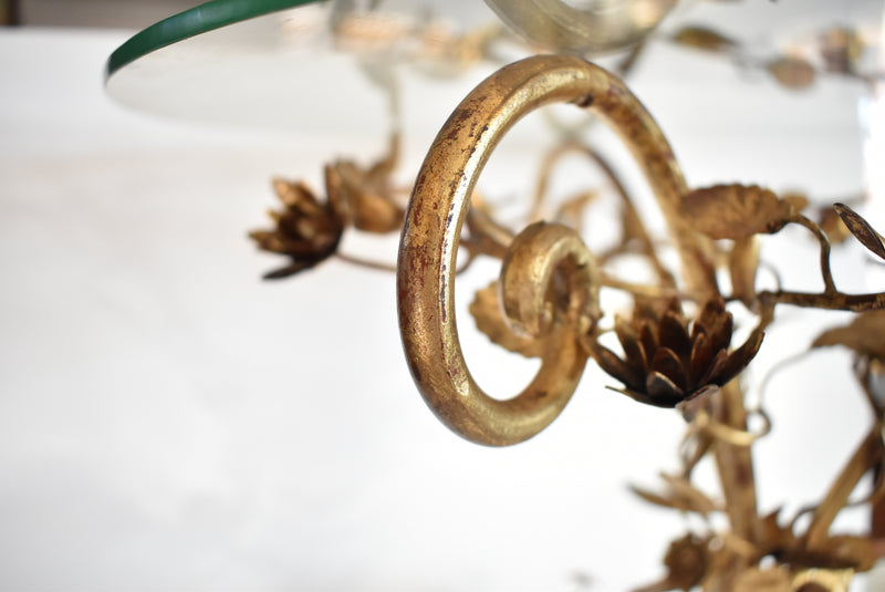 Mid-Century Italian Gold Tole Flower Table With Glass Top