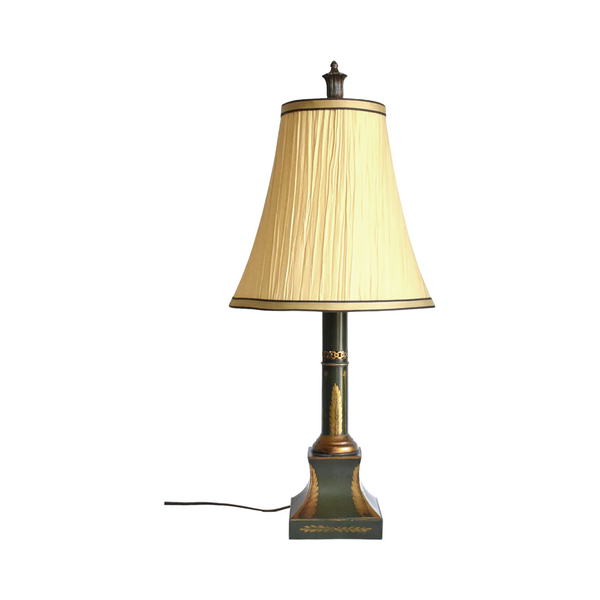 Antique Napoleon III French Green & Gold Tole Candlestick Lamp