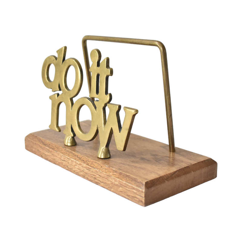 Vintage "Do It Now" Brass and Wood Letter Holder