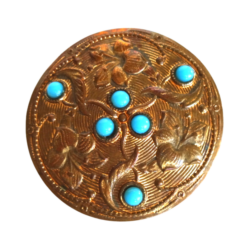 Art Nouveau French Copper & Turquoise Brooch