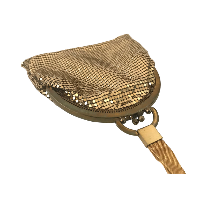 1930s Gold Mesh Whiting and Davis Kiss-Clasp Wristlet Purse