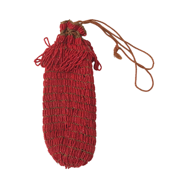 1920s Red Beaded Drawstring Wristlet Purse
