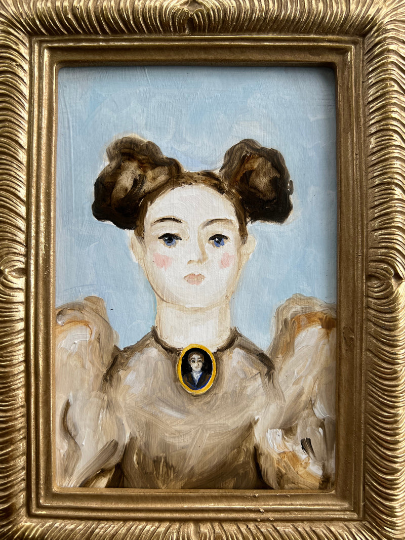 New! - Colorful Portrait of a Lady with a Portrait Brooch (Brunette)