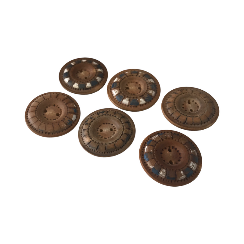 1920s French Painted Wood Buttons