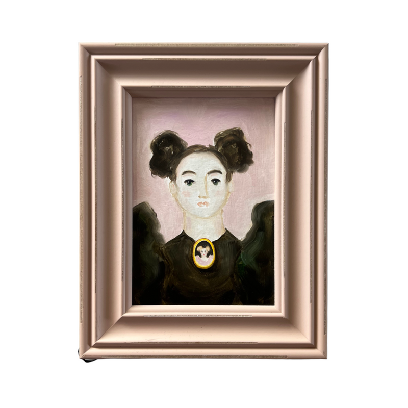 New! - Colorful Portrait of a Lady with a Portrait Brooch in a Pink Frame