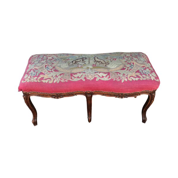 Early 20th Century Fox and Hound Needlepoint Louis XV-Style Bench