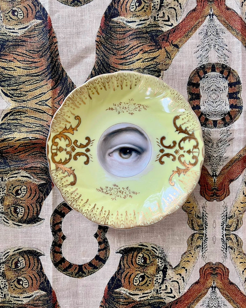 New! - Lover's Eye Painting on a Yellow & Gold Plate