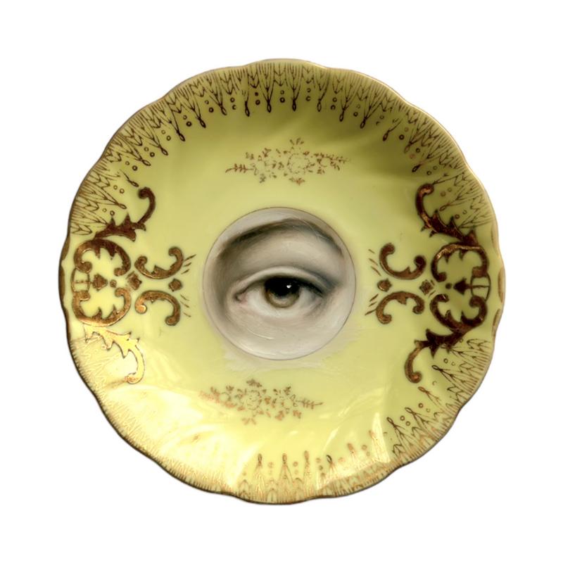 New! - Lover's Eye Painting on a Yellow & Gold Plate