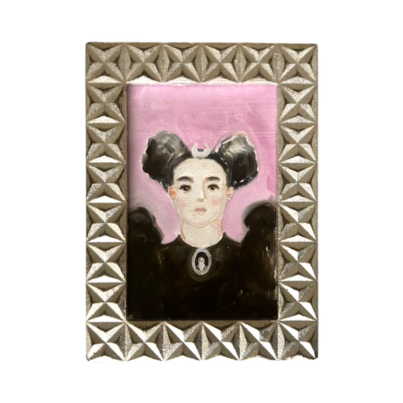 Storybook Portrait of a Lady with a Portrait Brooch and Crescent Moon