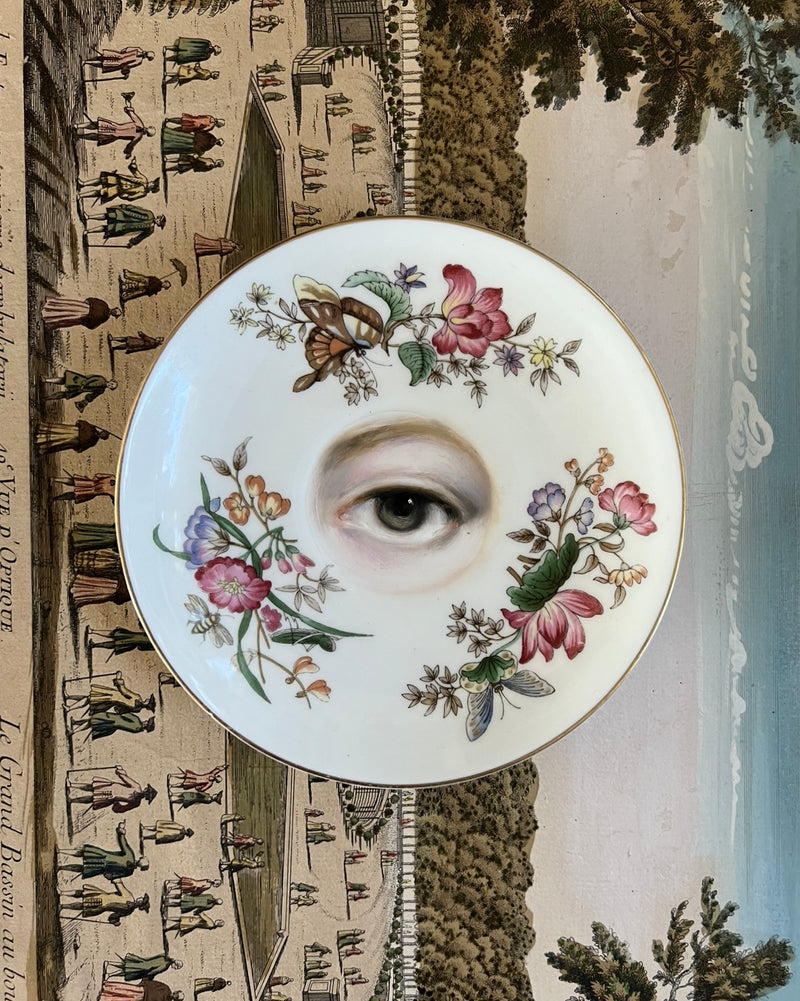 New! - Lover's Eye Painting on a Floral Plate with Butterflies