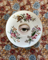 New! - Lover's Eye Painting on a Floral Plate with Butterflies