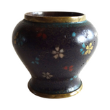 Antique Vintage 19th Century Cloisonne Japanese Enamel Small Black and Floral Vase